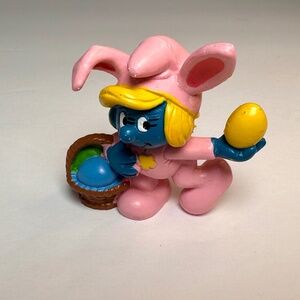 Vintage Easter Smurfette Figurine – Pink Bunny Costume – Schleich Portugal